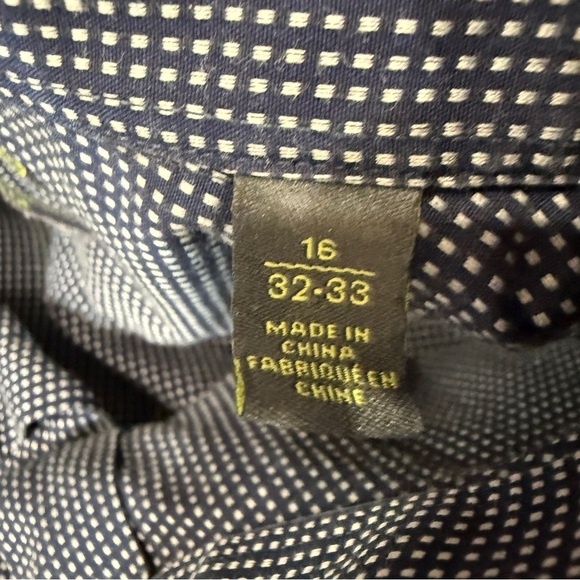 Calibrate Trim Fit Navy and White Checkered Men's Dress Shirt 16 - Picture 16 of 17